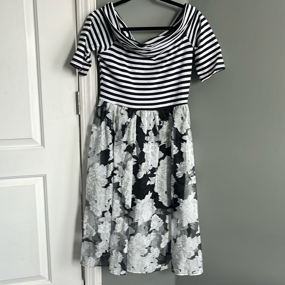 Mustard Seed mixed print a-line dress chiffon boat neck size large juniors